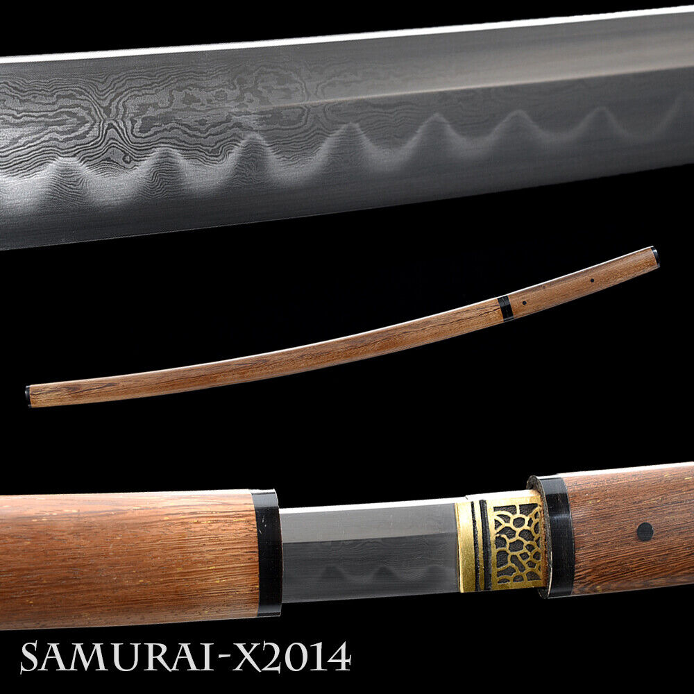 Rosewood Clay Tempered Folded T10 Steel Katana Shirasaya Japanese Samurai Sword