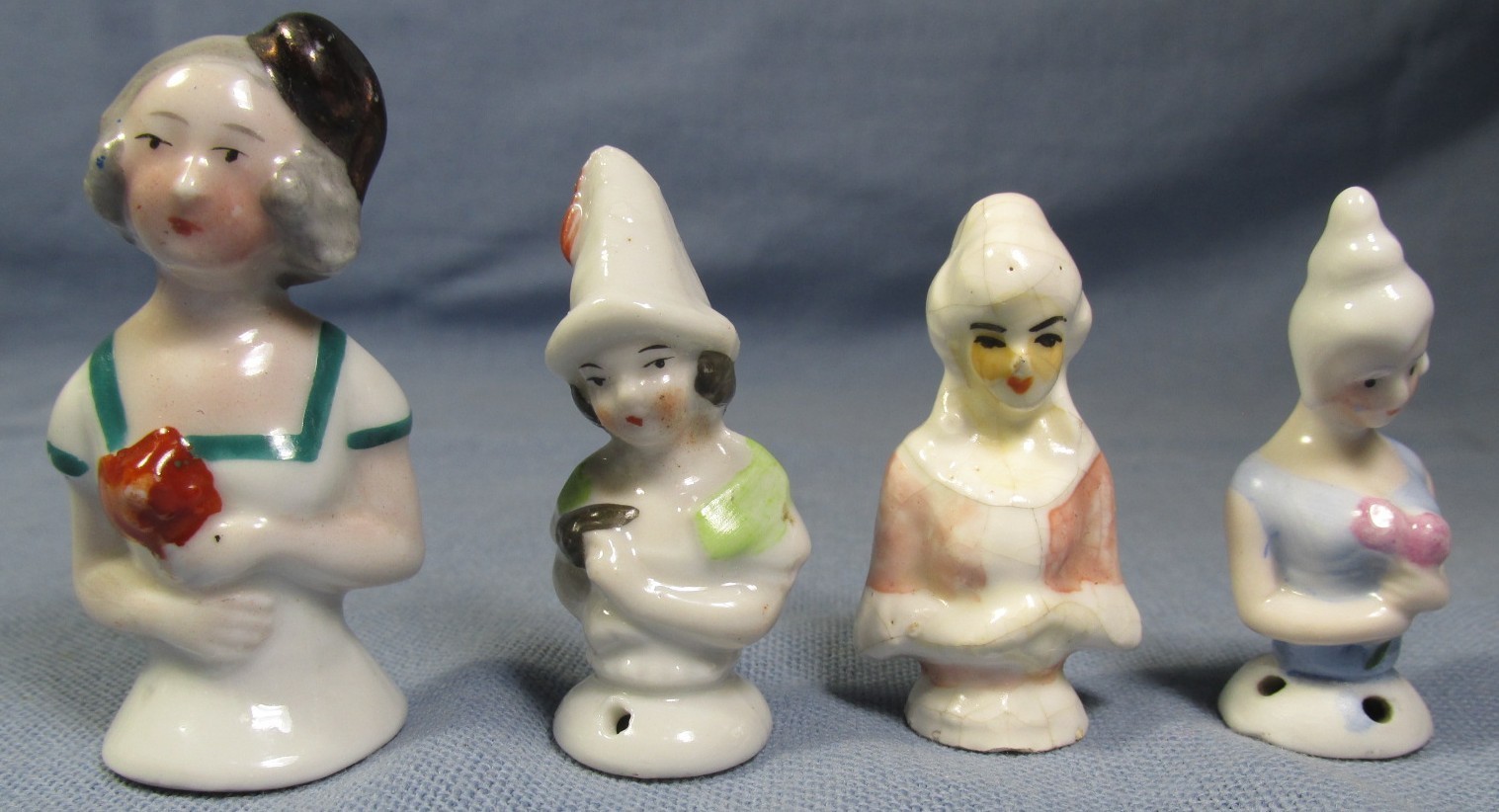 Lot of 4 Antique Porceain PIN CUSHON HALF DOLLS 1-3/4" to 2-1/4" Germany Lot of 4 Antique Porceain PIN CUSHON HALF DOLLS 1-3/4" to 2-1/4" Germany