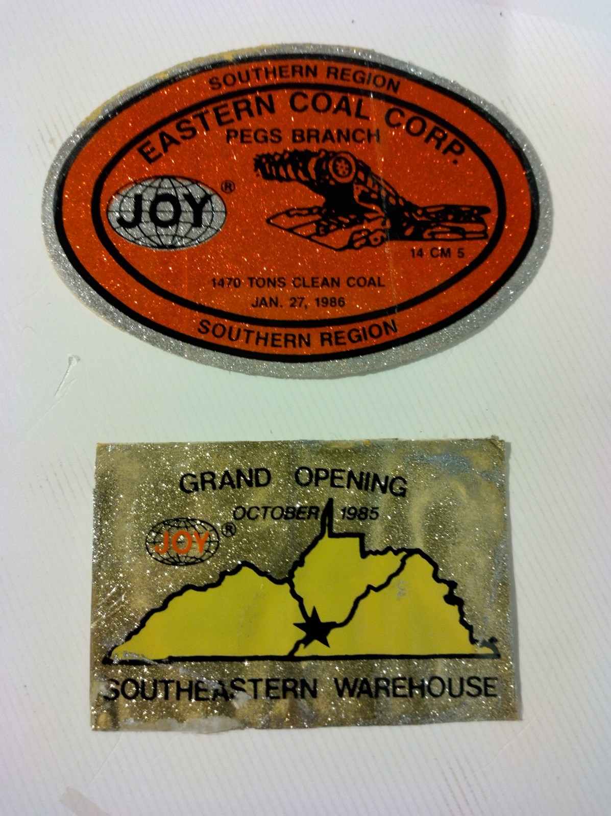 2 CRAZY RARE JOY MINING DECALS EASTERN COAL CO. PEGS BRANCH YELLOW GRAND OPENING 2 CRAZY RARE JOY MINING DECALS EASTERN COAL CO. PEGS BRANCH YELLOW GRAND OPENING