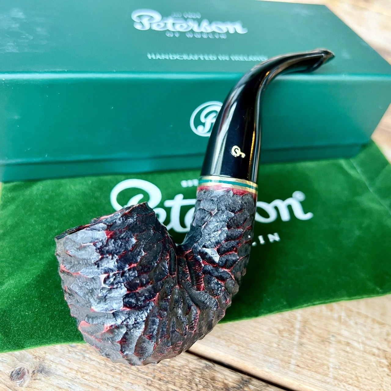 Peterson Emerald Rusticated Bent Billiard (X220) P-Lip Tobacco Pipe - NEW Peterson Emerald Rusticated Bent Billiard (X220) P-Lip Tobacco Pipe - NEW