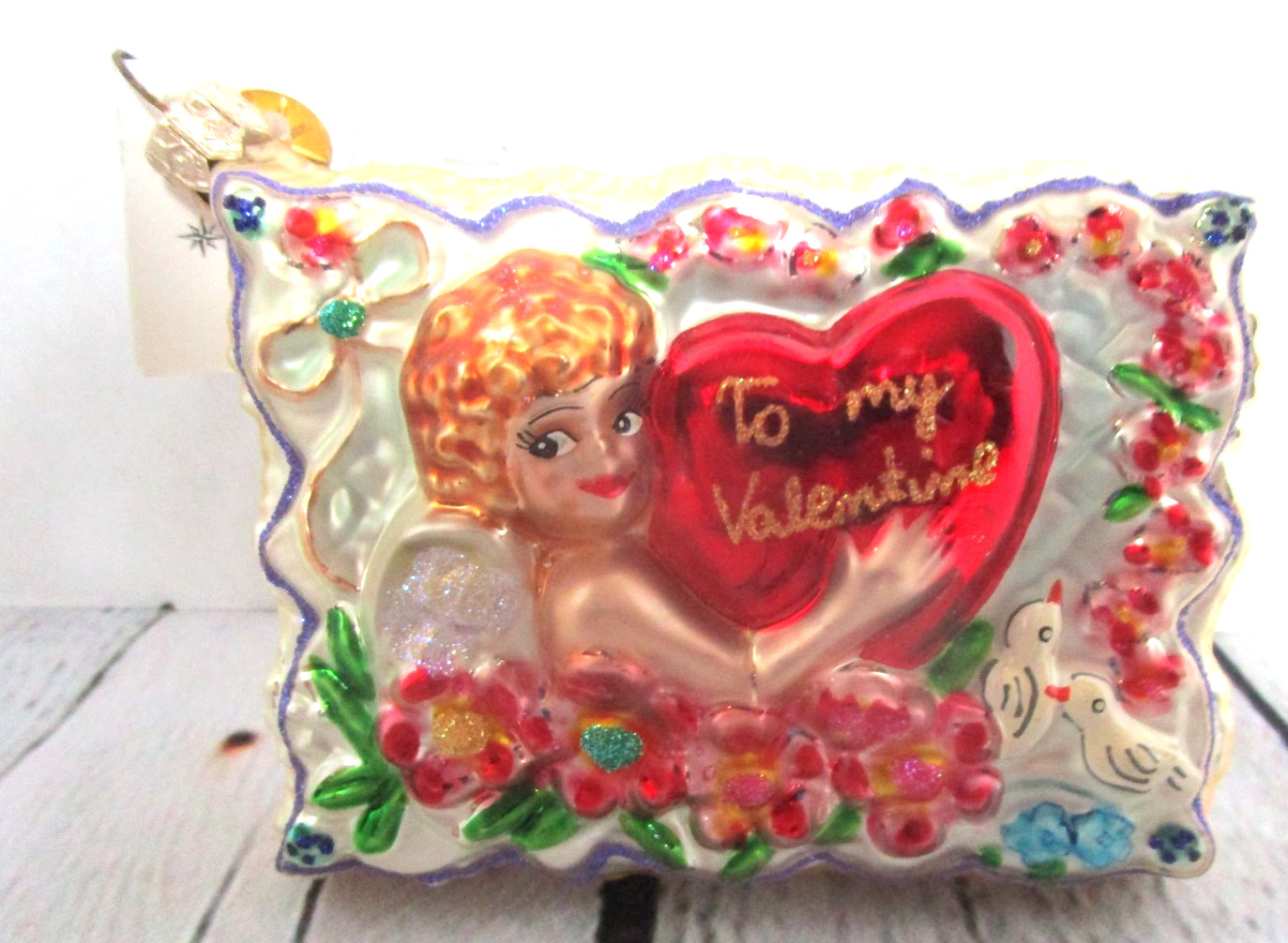Radko TO MY VALENTINE Cupid Heart Postcard Christmas Ornament 00-471-0 New NWT Radko TO MY VALENTINE Cupid Heart Postcard Christmas Ornament 00-471-0 New NWT