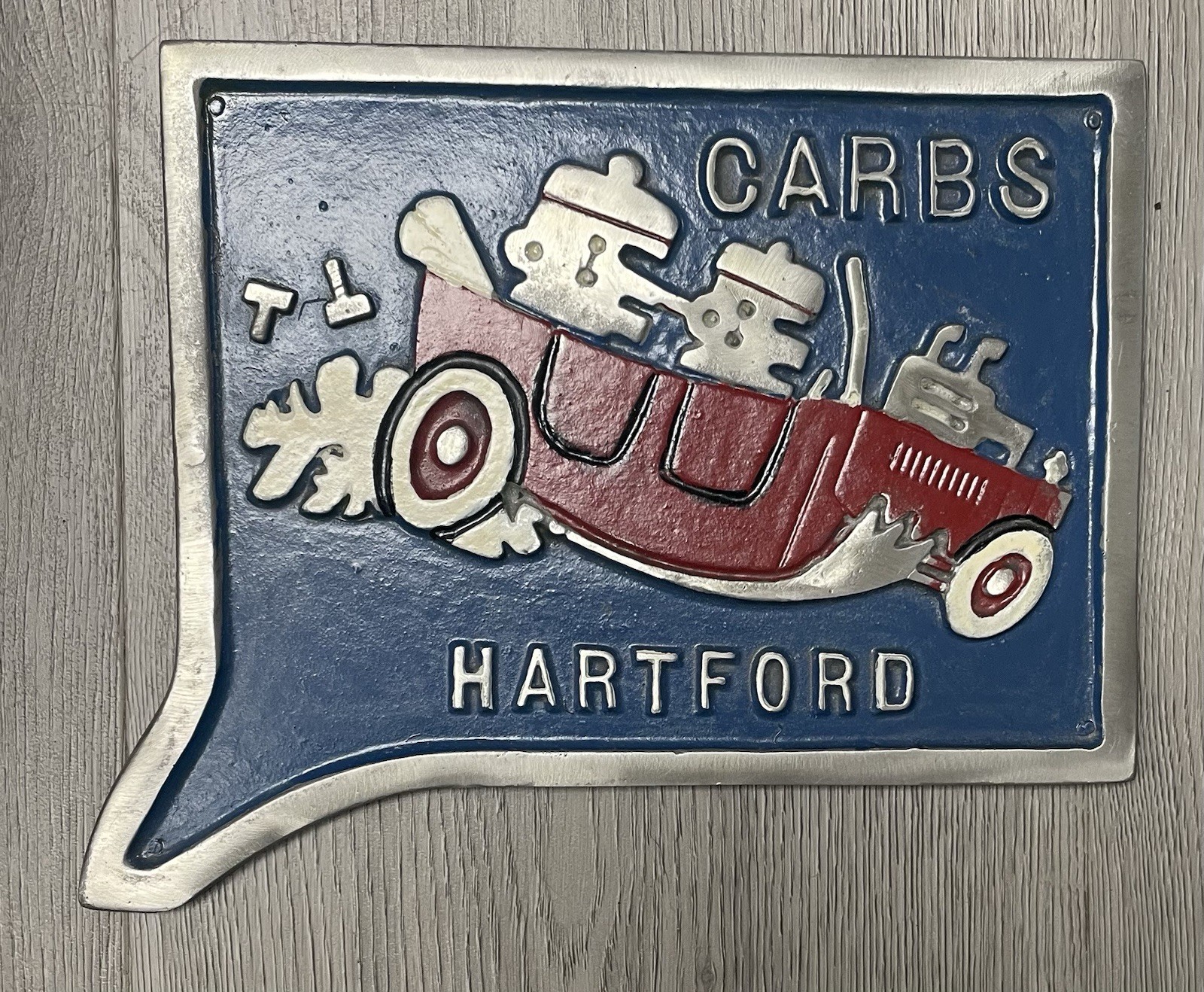 Vtg 1950’s Hartford Connecticut Carbs Club Cast Aluminum Plaque Hard To Find.