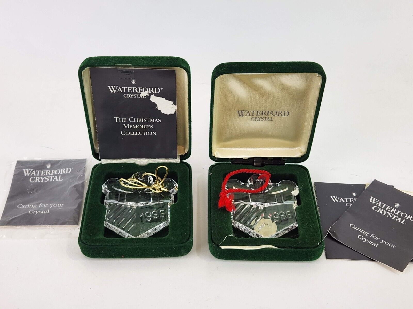 Set of 2 Waterford Crystal Memories Ornament Collection Gift 1996 Gift Box