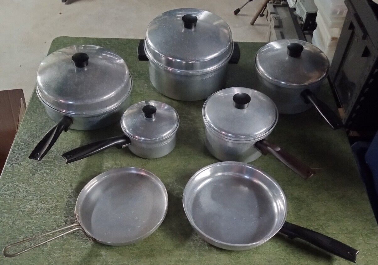 Vintage 13 Piece Set Lustre Waterless Aluminum Cookware Pots Pans Skillets
