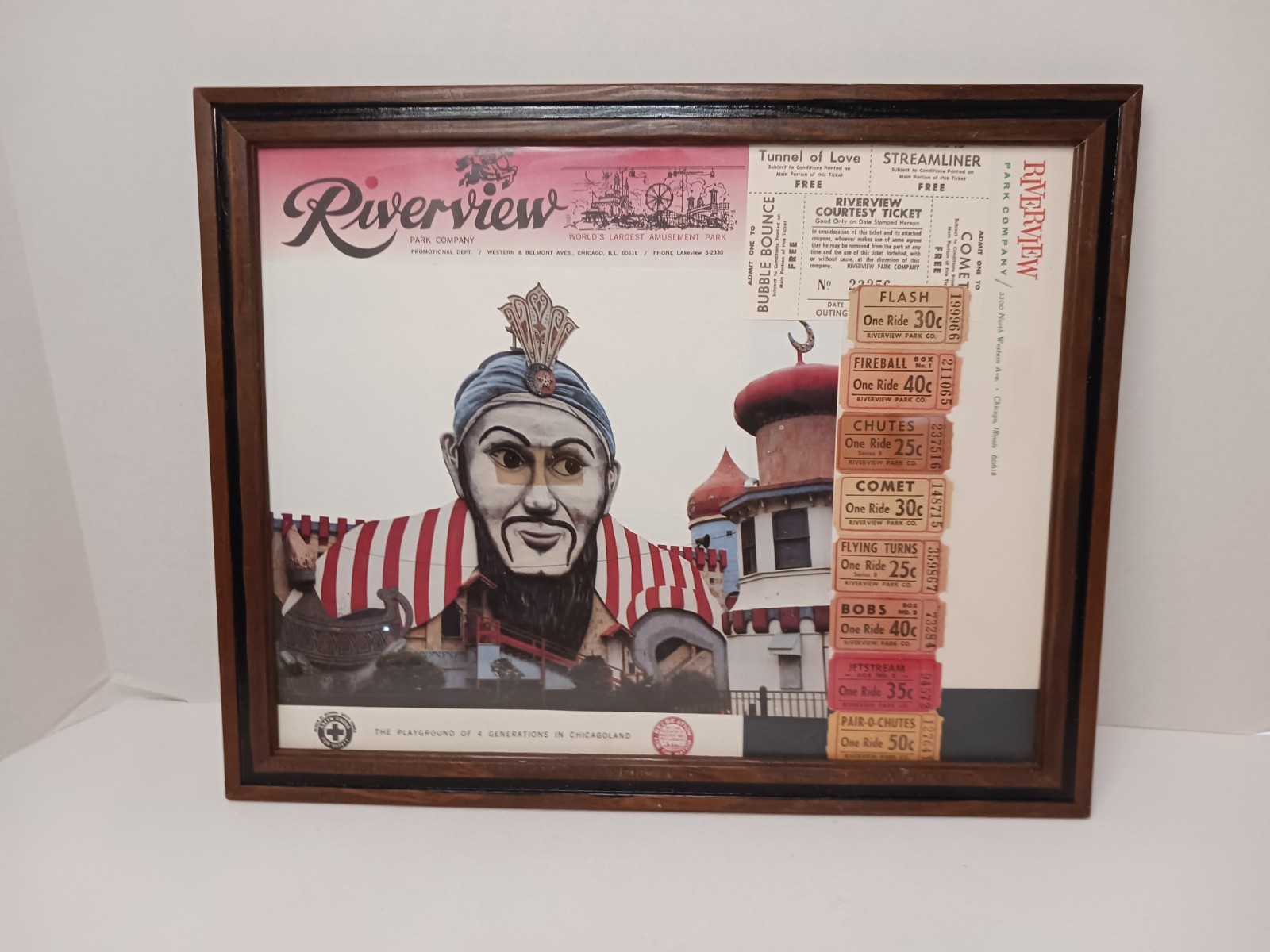 VINTAGE RIVERVIEW AMUSEMENT PARK CHICAGO FRAMED 11" X 14" TICKETS/ART DISPLAY VINTAGE RIVERVIEW AMUSEMENT PARK CHICAGO FRAMED 11" X 14" TICKETS/ART DISPLAY
