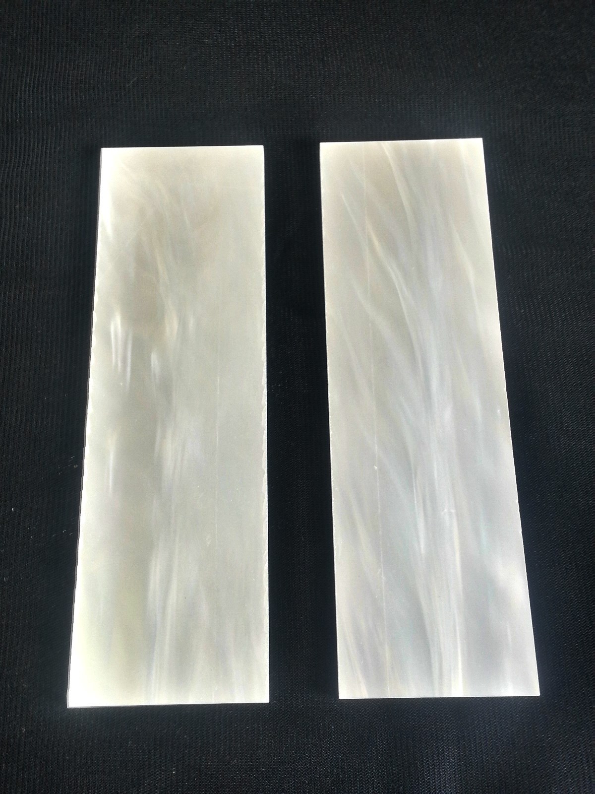 2 Pcs Of .375" Kirinite™ White Pearl Knife Handle Blanks Scales 5.7" x 1.7" 2 Pcs Of .375" Kirinite™ White Pearl Knife Handle Blanks Scales 5.7" x 1.7"