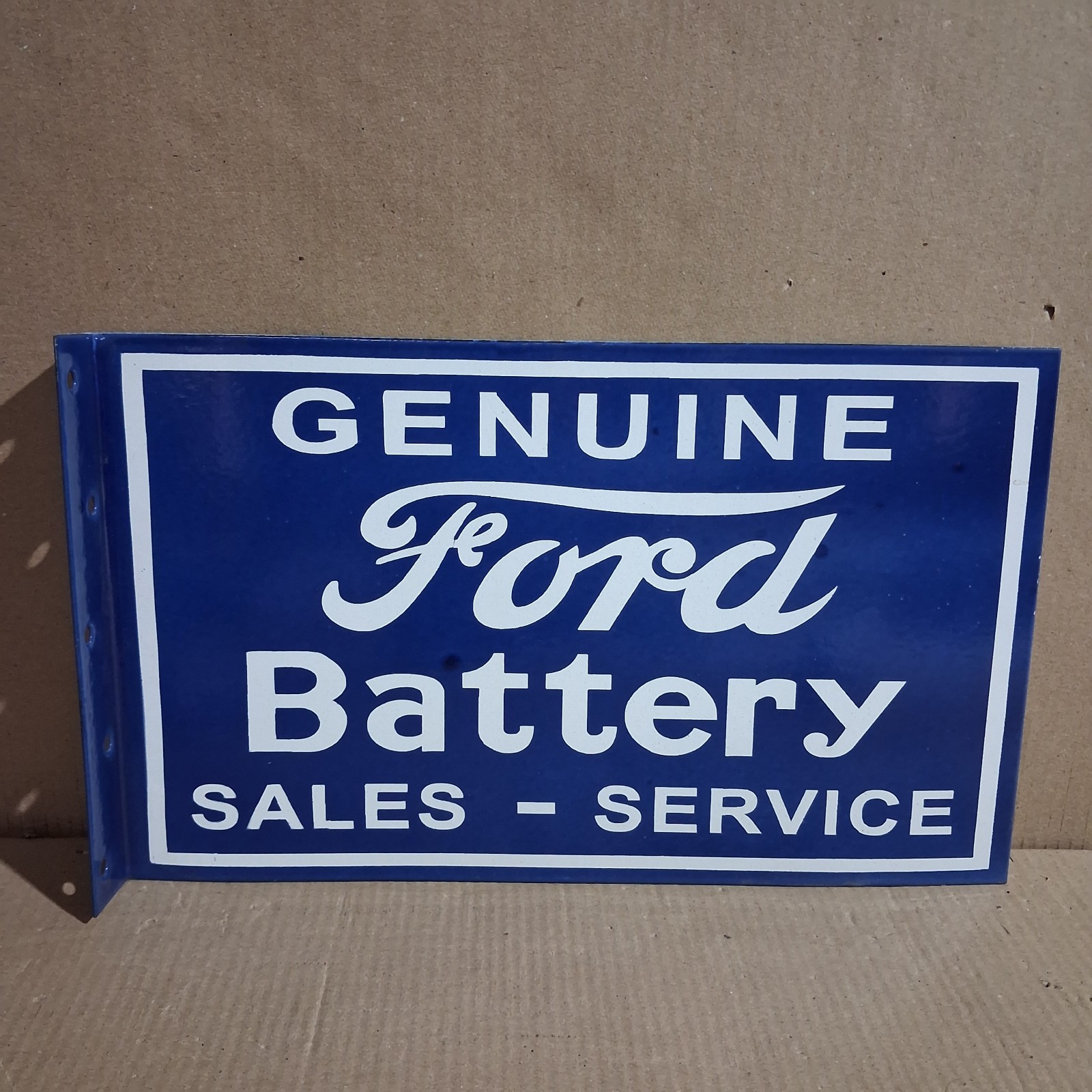 Genuine Ford Battery Porcelain Enamel Sign  18 x 10 Inches 2 Sided