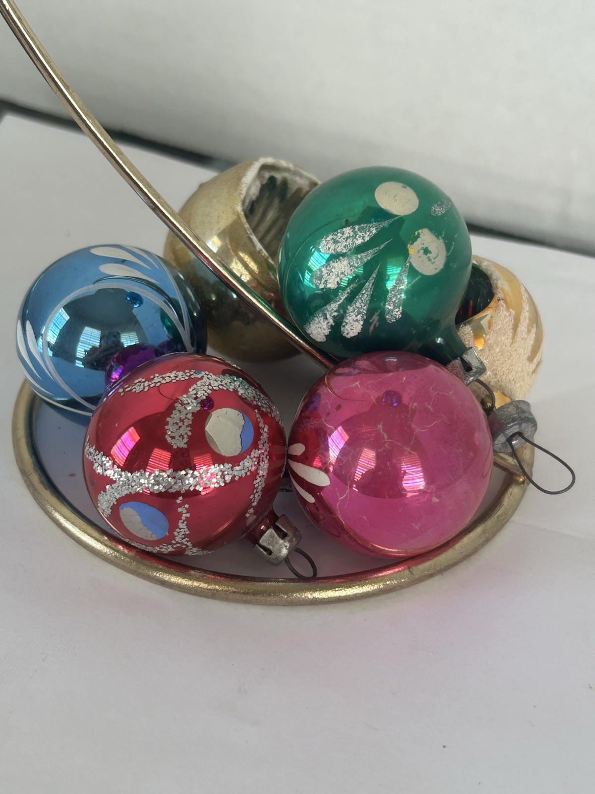 Mixed Lot of 7 Vintage Indent Mica Christmas Ornaments Reflector Mercury Glass