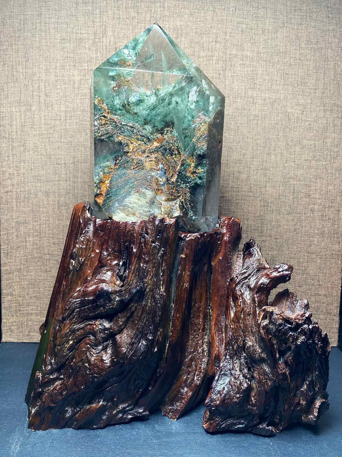2.4lb Top Rare Natural green ghost phantom Quartz Mineral specimen Crystal+base 2.4lb Top Rare Natural green ghost phantom Quartz Mineral specimen Crystal+base