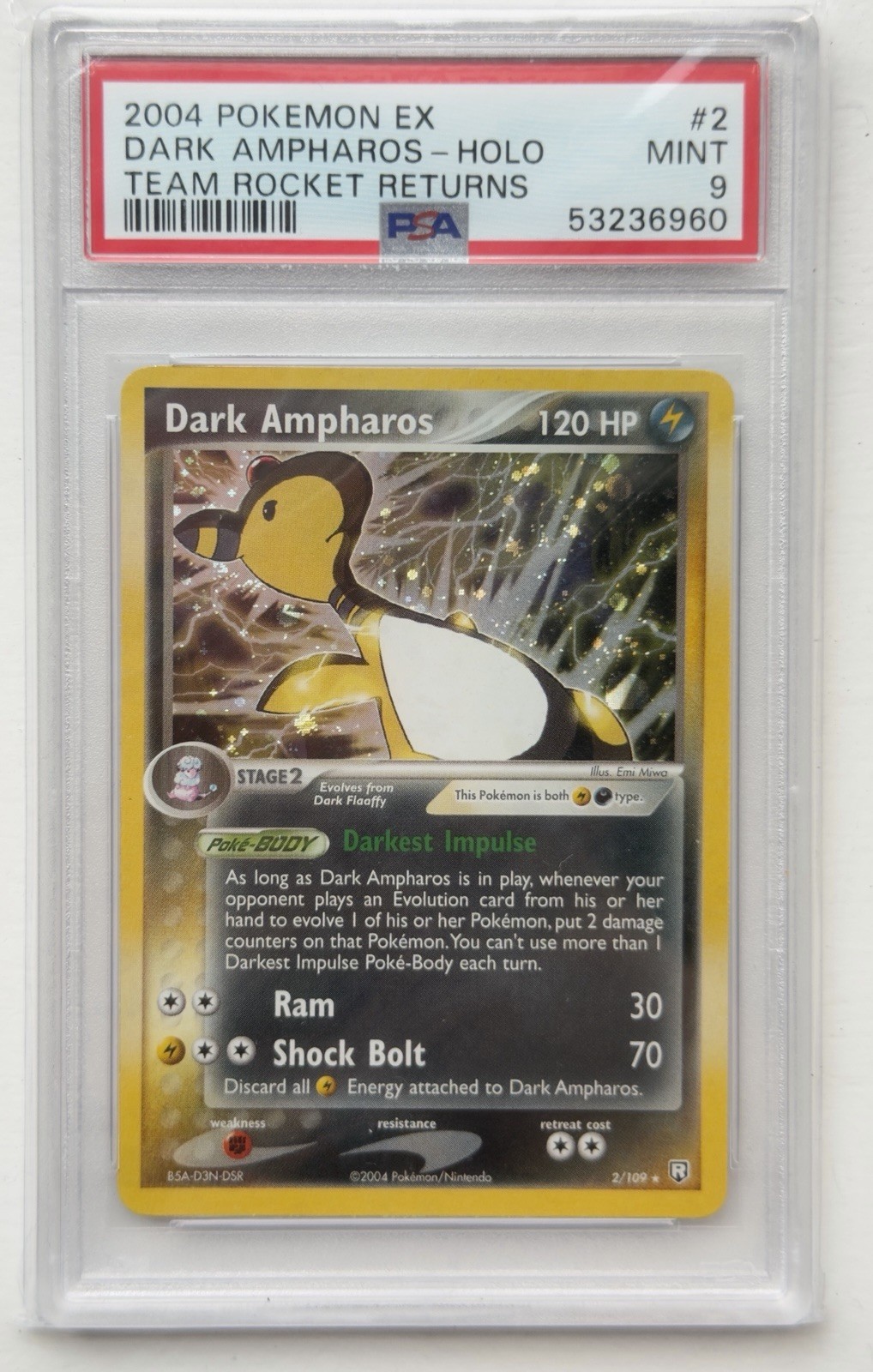 Dark Ampharos 2/109 Holo - Pokemon EX Team Rocket Returns - PSA 9
