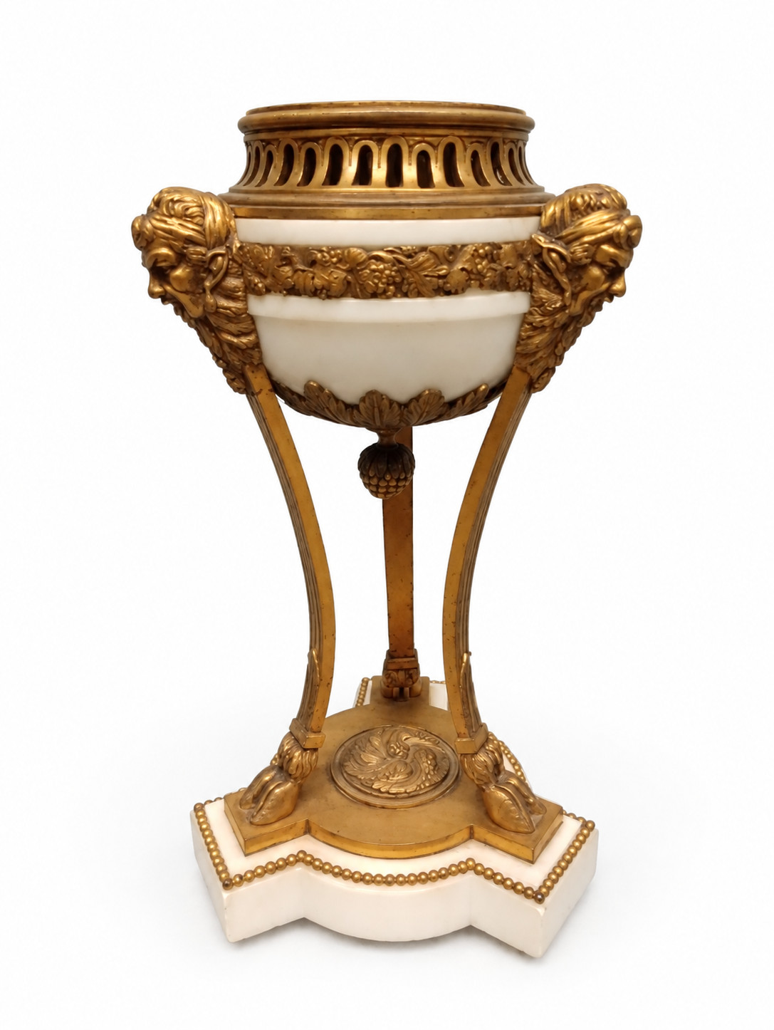 Antique French Louis XVI Style Gilt Bronze & White Marble Cassolette Urn 10.75" Antique French Louis XVI Style Gilt Bronze & White Marble Cassolette Urn 10.75"