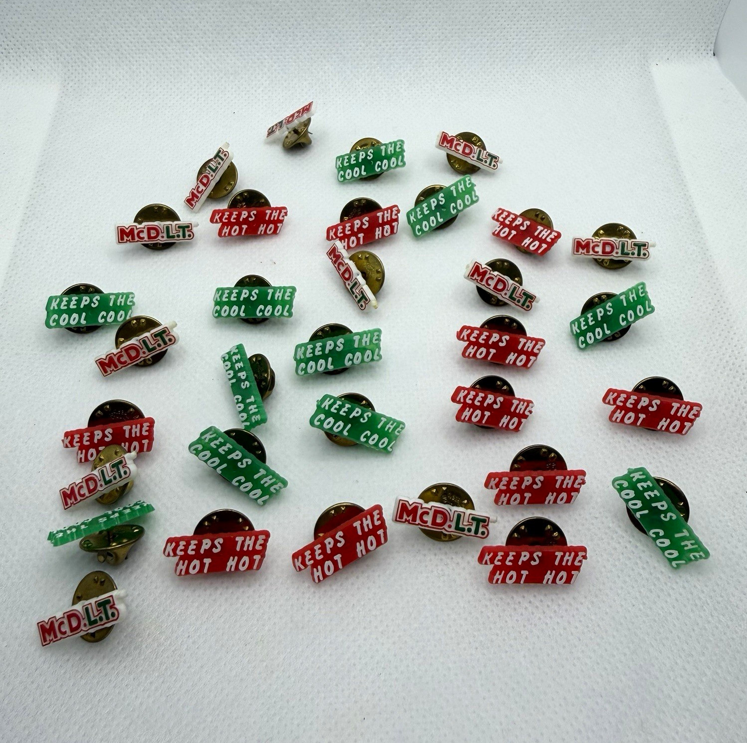 Lot of 33 Vintage 1980s McDonald's McDLT Employee Uniform Lapel Pins Lot of 33 Vintage 1980s McDonald's McDLT Employee Uniform Lapel Pins