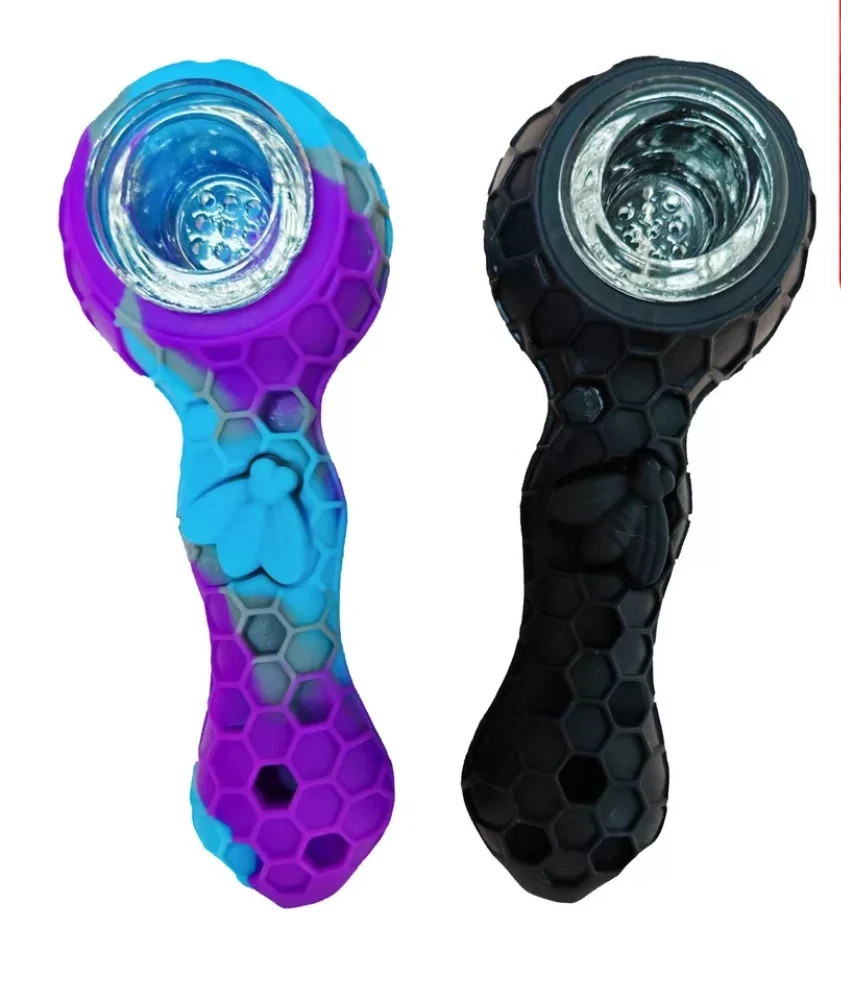 2pcs Smoking Pipe Glass Silicone 4.3" Honeycomb Bee Tobacco Hand Bowl Tool-USA