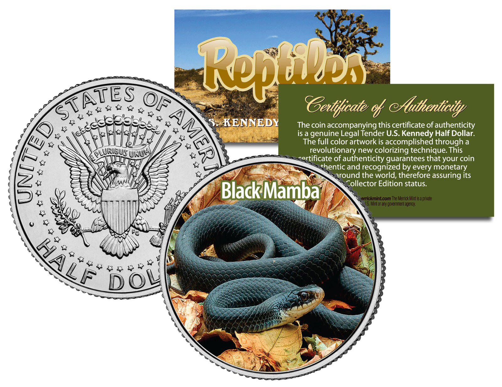 BLACK MAMBA * Collectible Reptiles * JFK Half Dollar U.S. Colorized Coin SNAKE