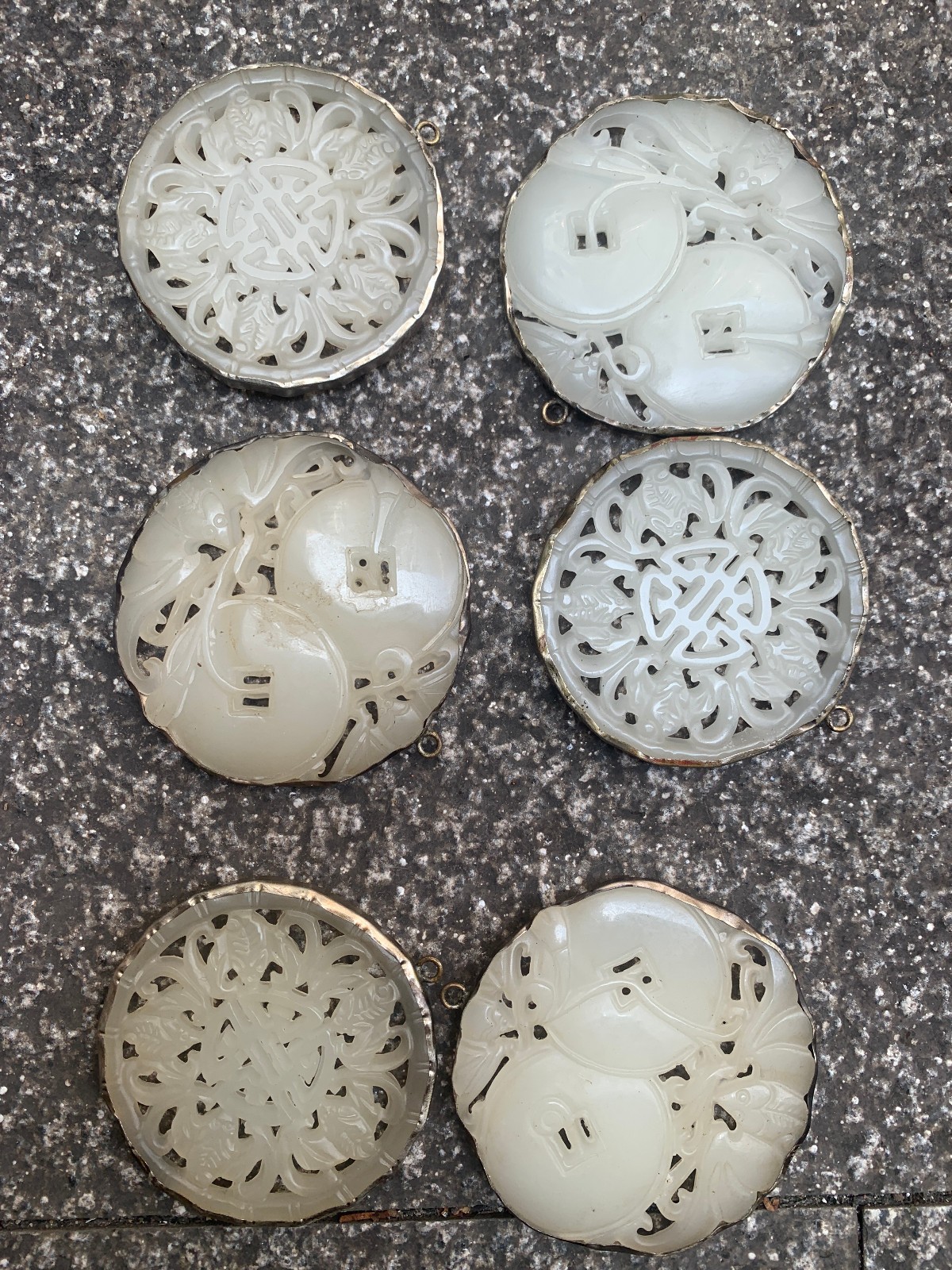 6Pcs Wonderful and Made Chinese Silver Inlaid White Jade 2Faces Pendants 6Pcs Wonderful and Made Chinese Silver Inlaid White Jade 2Faces Pendants
