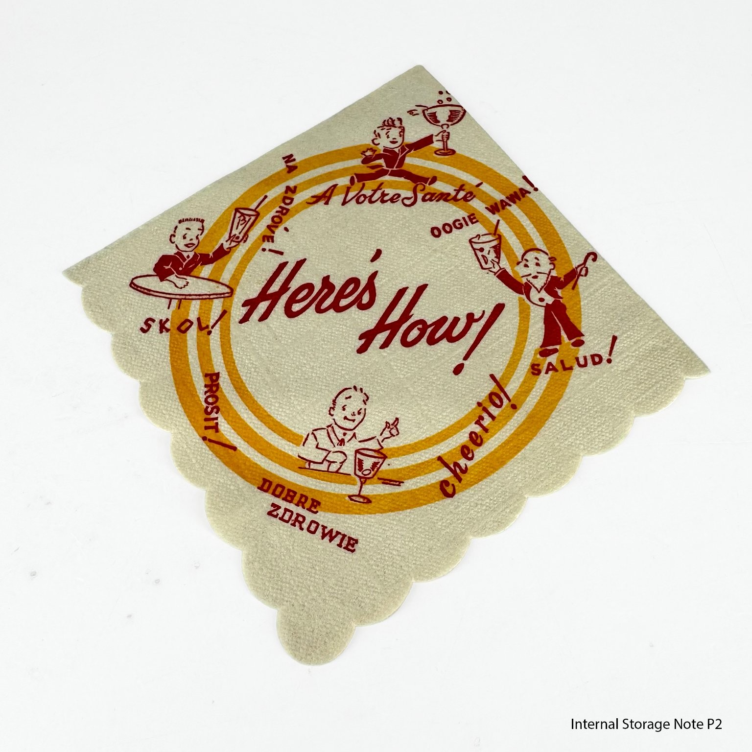 Vintage Here's How Toast Paper Napkin Scalloped Cheers Languages