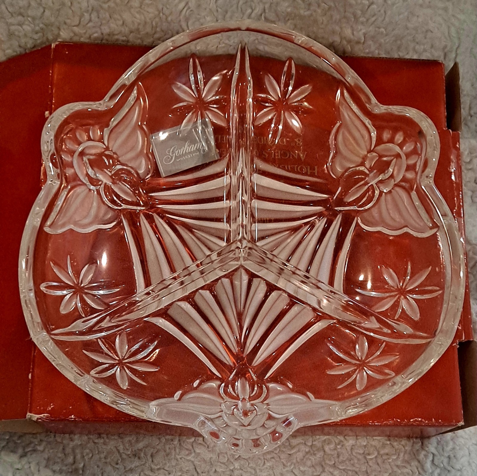 Vintage Gorham Cut Lead Crystal Serving Dish 3 Compartment XMAS NEW OPEN BOX Vintage Gorham Cut Lead Crystal Serving Dish 3 Compartment XMAS NEW OPEN BOX