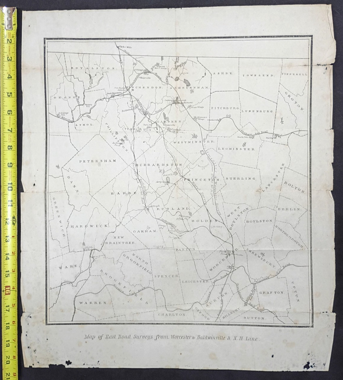 1845 Worcester MA Railroad Survey Map Fitchburg RR Baldwinville Antique 1845 Worcester MA Railroad Survey Map Fitchburg RR Baldwinville Antique