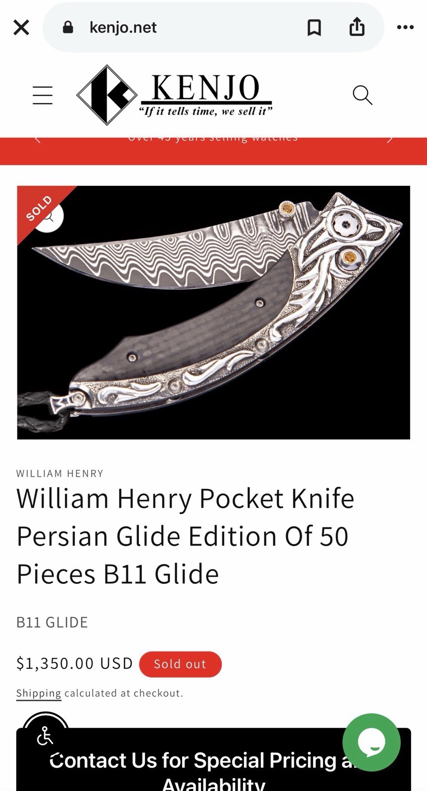 William Henry Pocket Knife Persian Glide Edition Of 50 Pieces B11 Glide William Henry Pocket Knife Persian Glide Edition Of 50 Pieces B11 Glide