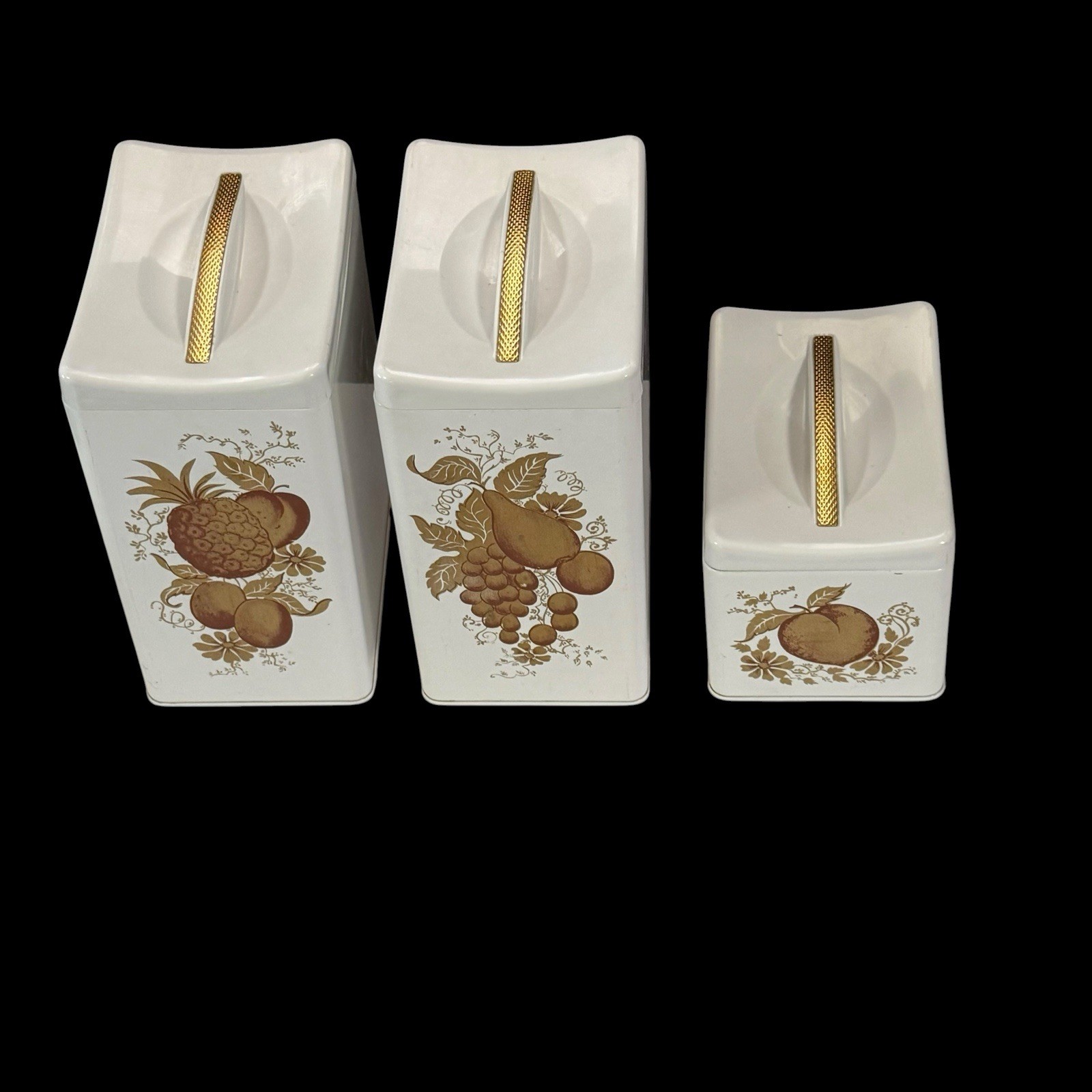 Vintage Ransburg 1950s Canister See Of 3 White Good Metal Mid Century 2 Lg 2 Sm Vintage Ransburg 1950s Canister See Of 3 White Good Metal Mid Century 2 Lg 2 Sm