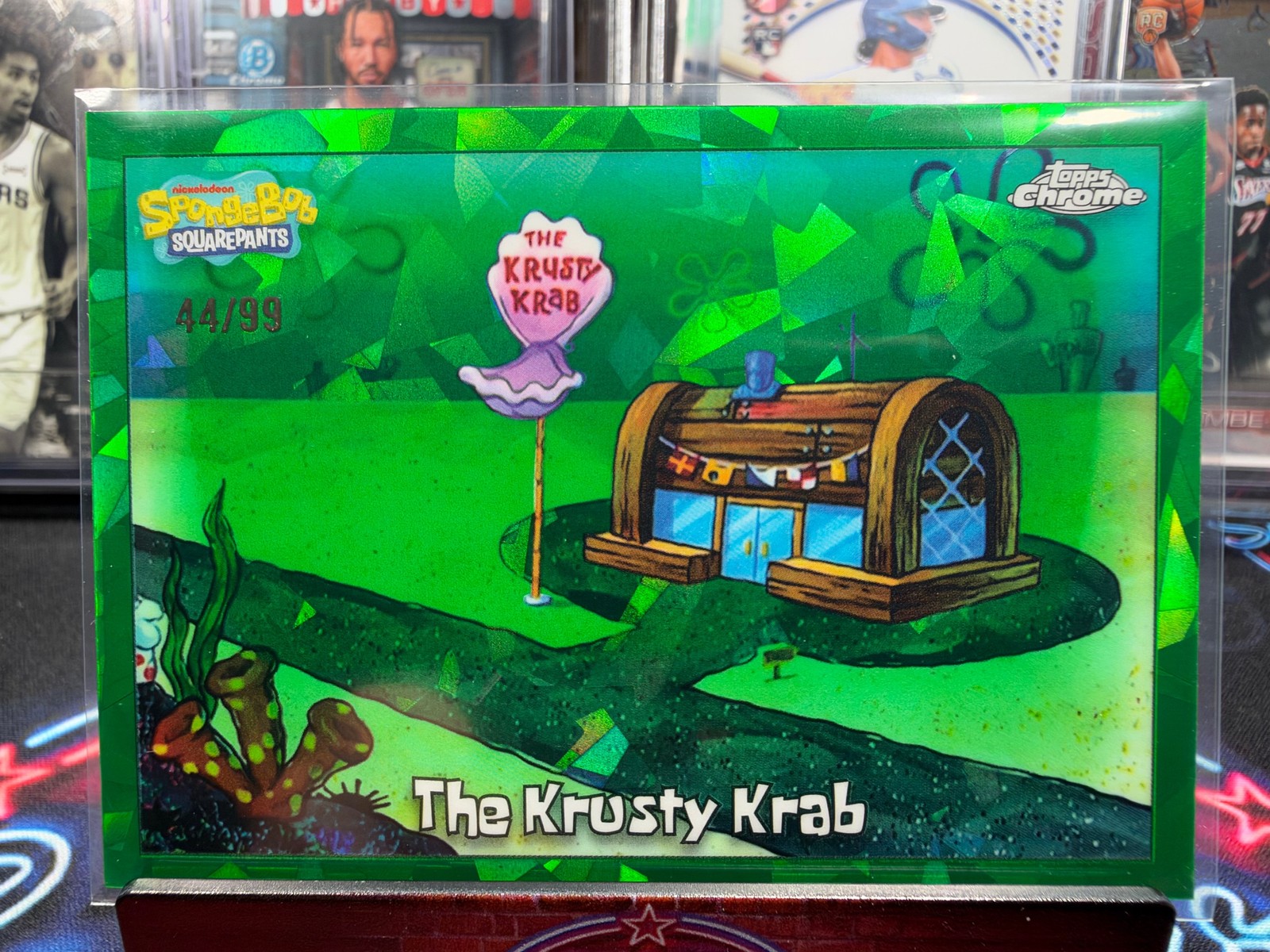 2025 Topps Chrome Sapphire SpongeBob 25th #45 The Krusty Krab Green /99 2025 Topps Chrome Sapphire SpongeBob 25th #45 The Krusty Krab Green /99