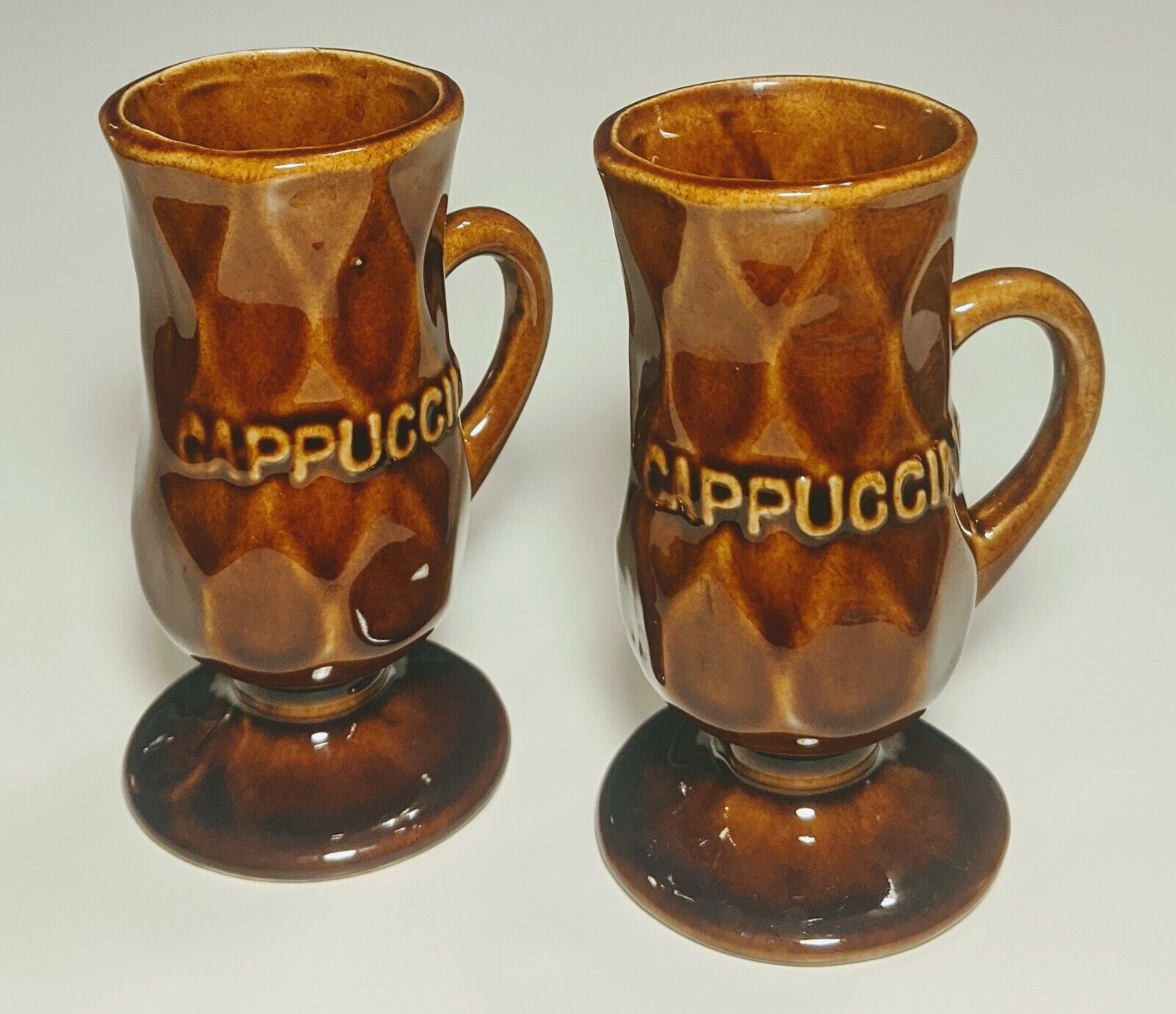 Vintage 1960\'s-70\'s Cappuccino Footed Brown Pedestal Mugs Set of 2