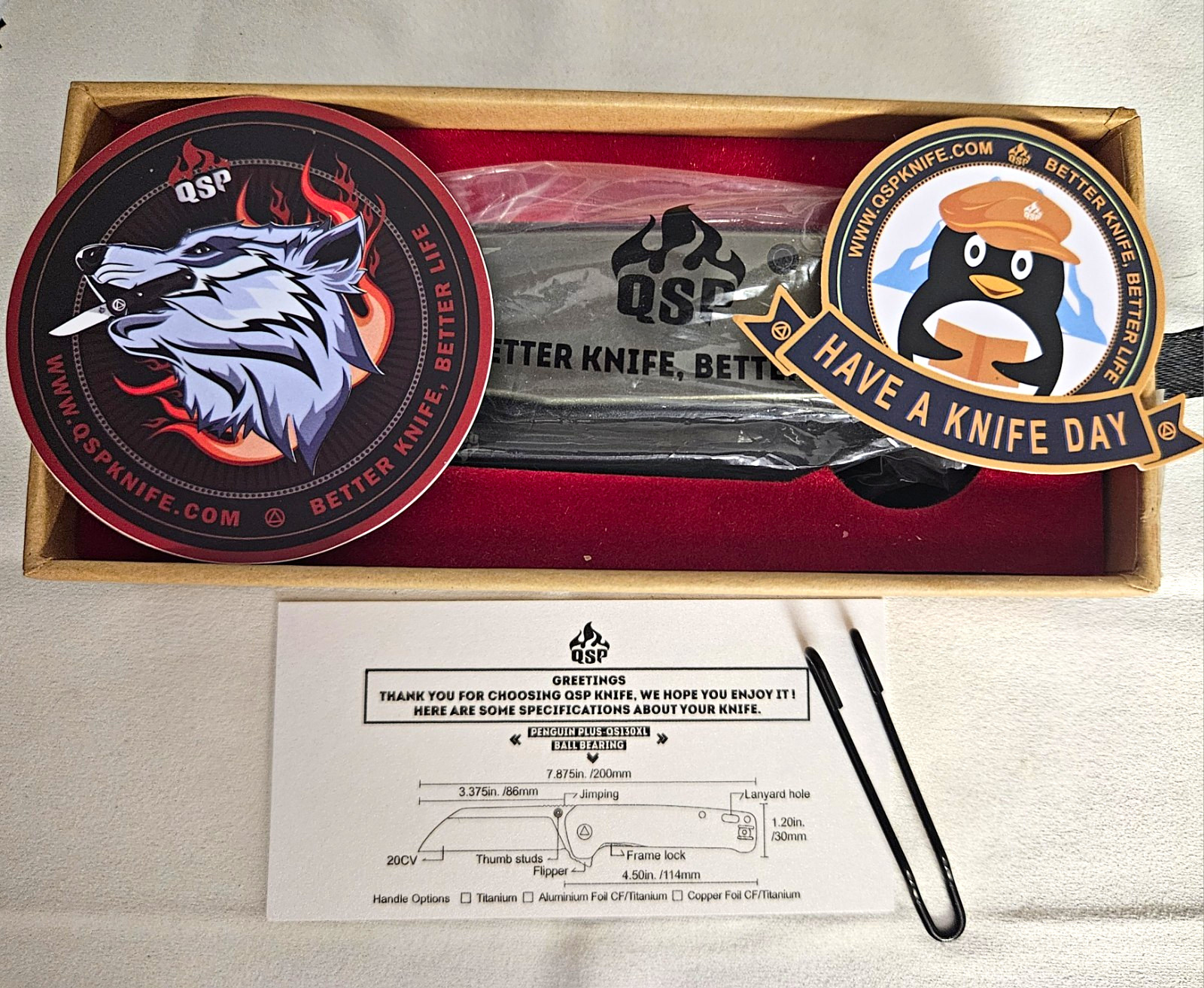 QSP Penguin Plus Bronze Ano Titanium Black Stonewash 20CV Blade BRAND NEW