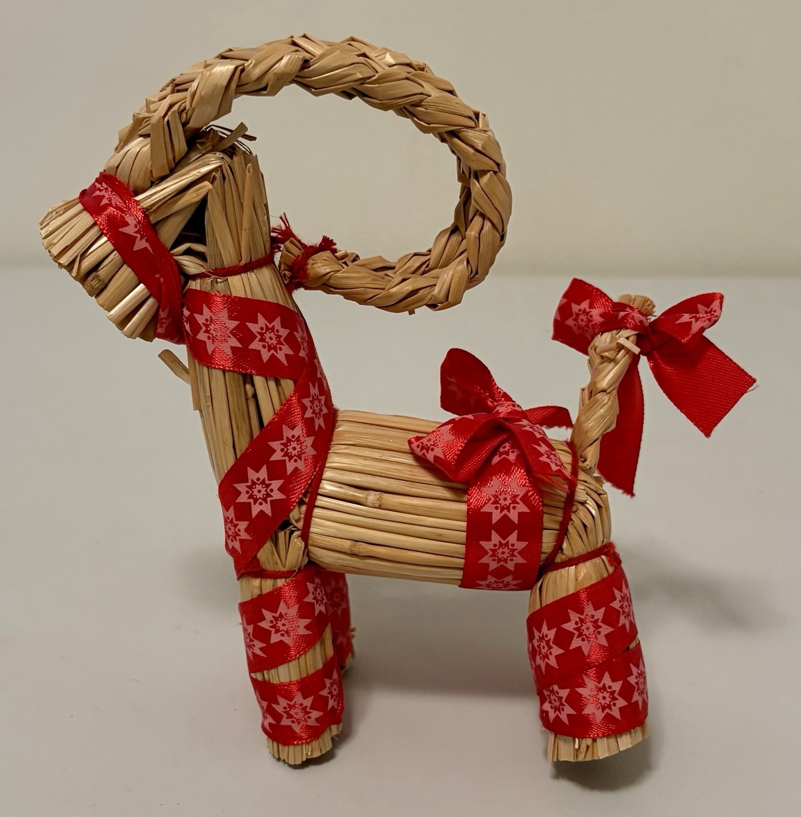 Traditional 6” Scandinavian Straw Christmas Goat Vibrant Red Ribbon Vintage