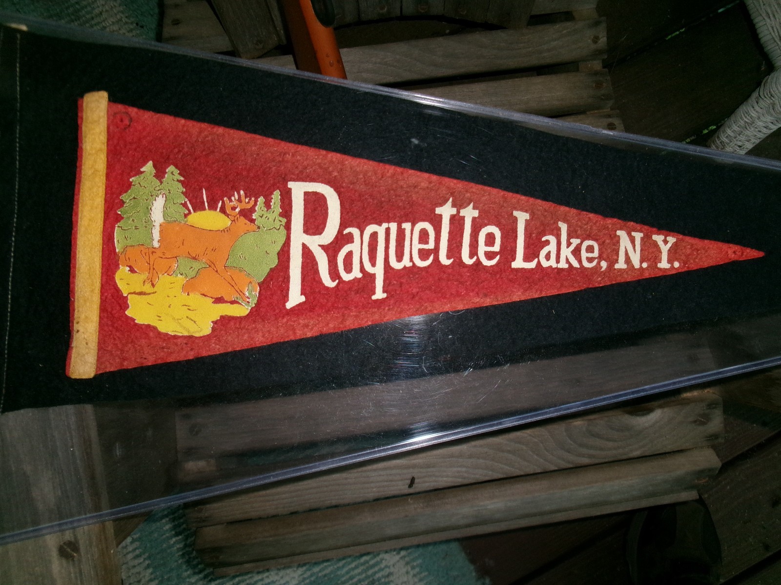 RAQUETTE LAKE NY VINTAGE DEER PENNANT ADIRONDACKS NY BLUE MT. INLET NY RAQUETTE LAKE NY VINTAGE DEER PENNANT ADIRONDACKS NY BLUE MT. INLET NY