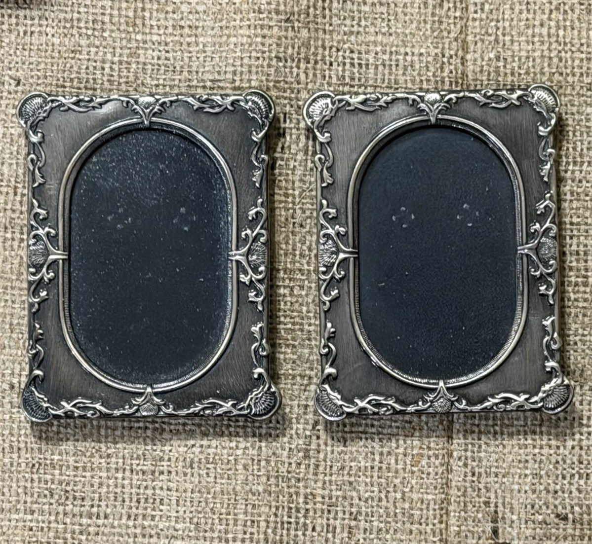 Vintage Victorian Style Metal Picture Frames Mini Wallet Size Elegant Set/2 Pair Vintage Victorian Style Metal Picture Frames Mini Wallet Size Elegant Set/2 Pair