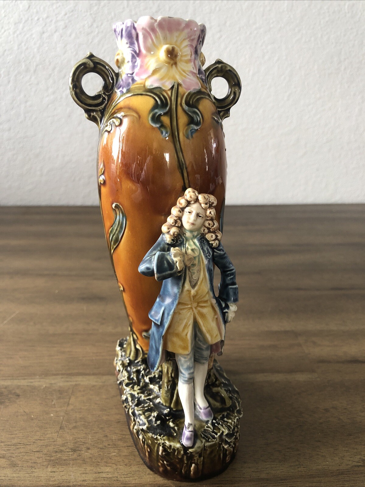 Antique Majolica Victorian Floral Figural Vase 4469 “47” Antique Majolica Victorian Floral Figural Vase 4469 “47”