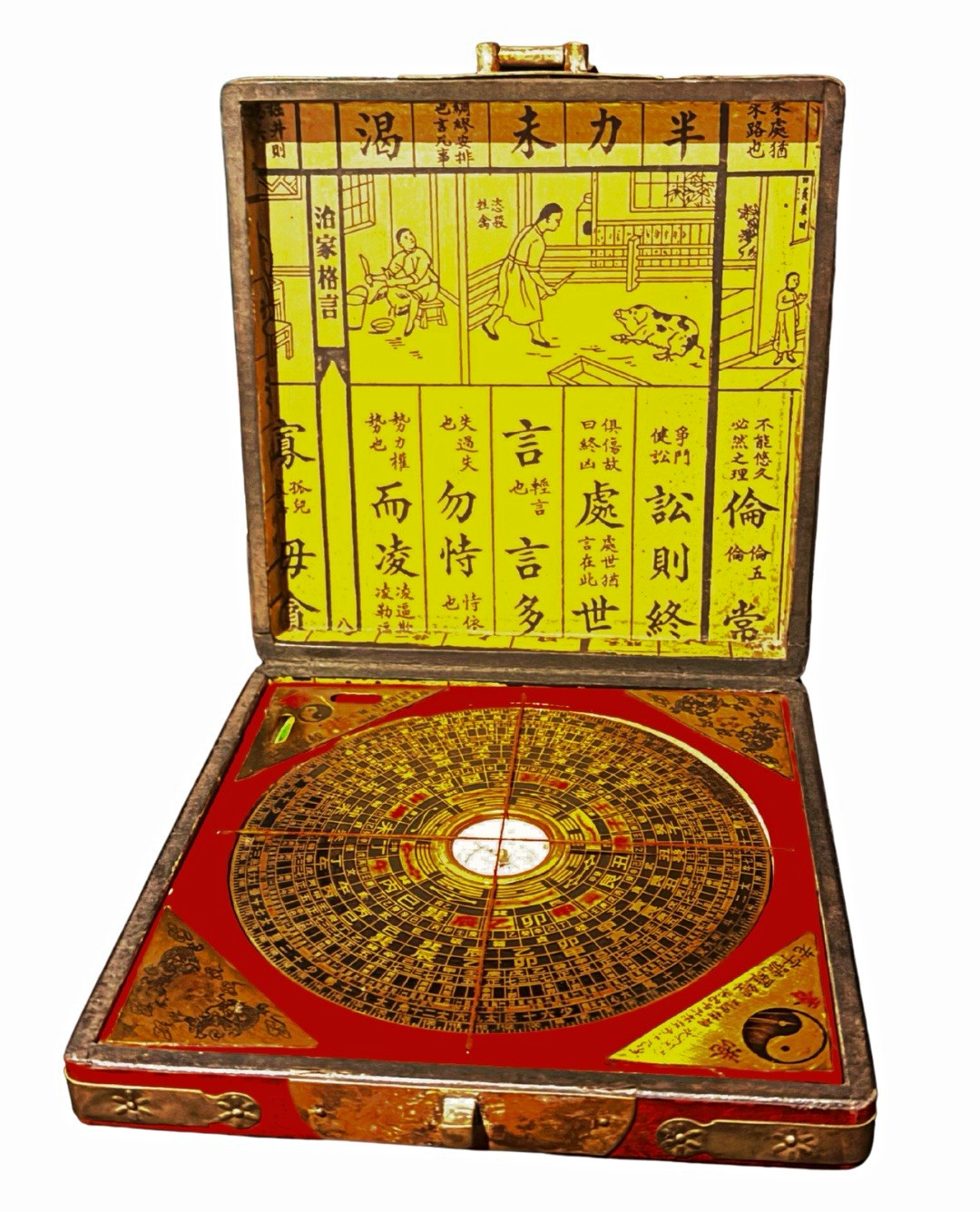 Vintage Chinese Feng Shui Luo Pan Compass in Lacquer Box - Dragon Phoenix Works Vintage Chinese Feng Shui Luo Pan Compass in Lacquer Box - Dragon Phoenix Works
