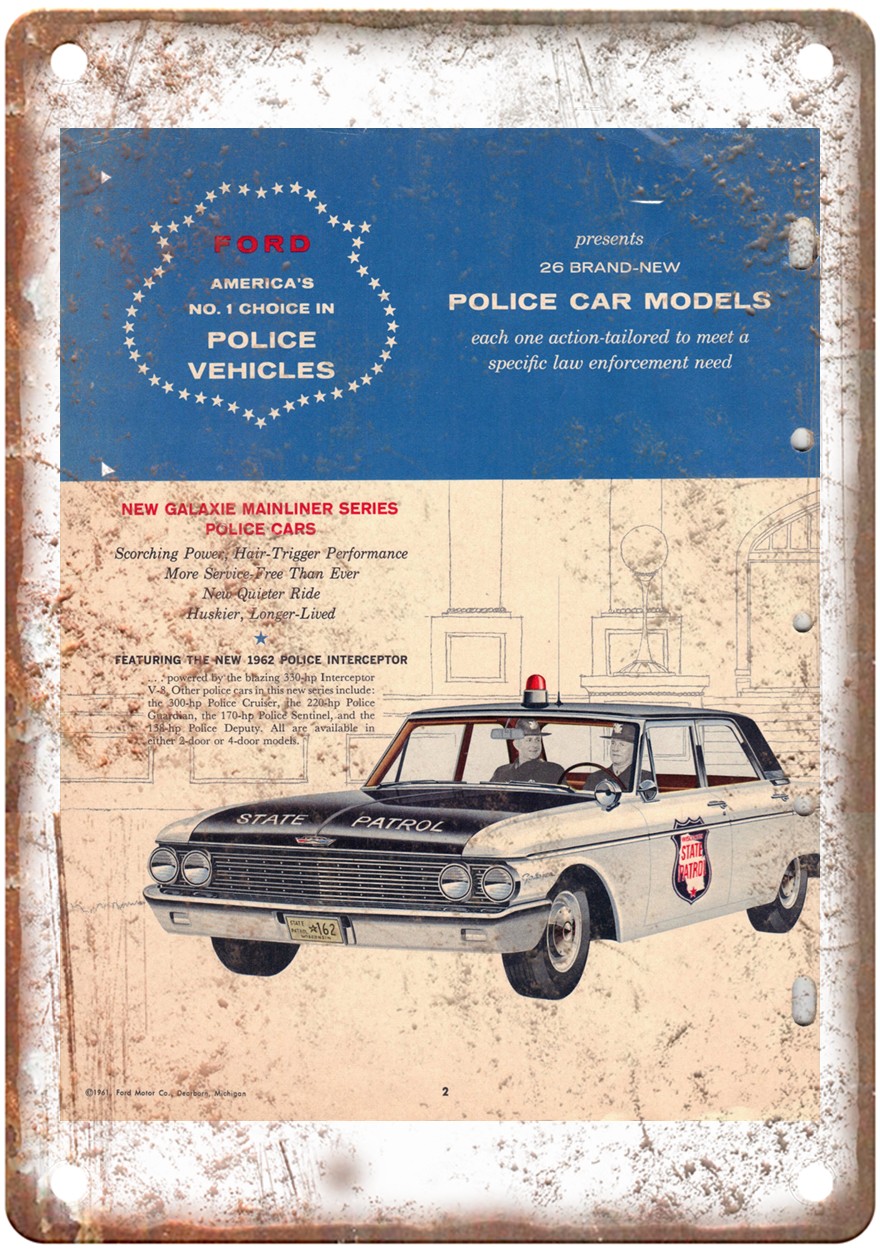 1962 Ford Police Cars Vintage Auto Advertising Retro Look Metal Sign AN2069 1962 Ford Police Cars Vintage Auto Advertising Retro Look Metal Sign AN2069