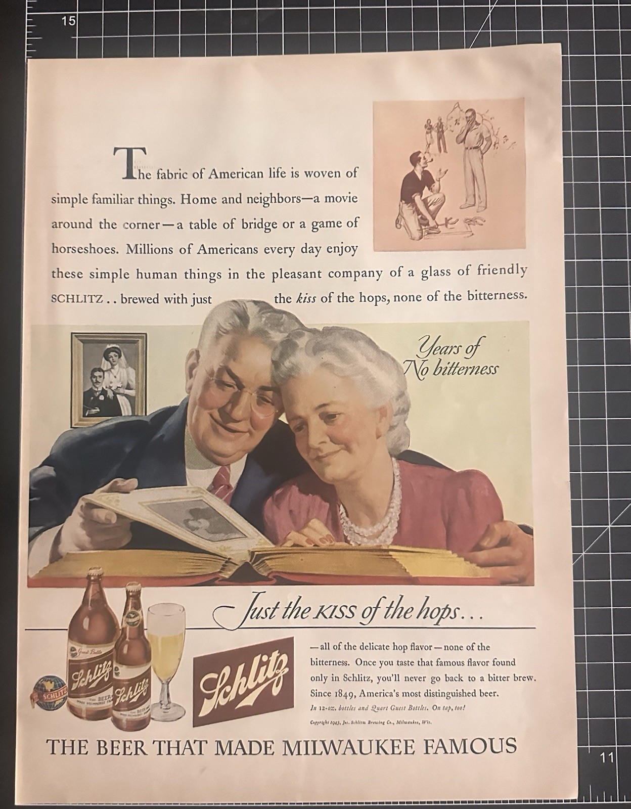 1943 Schlitz Beer Magazine Print Ad Vintage Original Alcohol Liquor 1940s