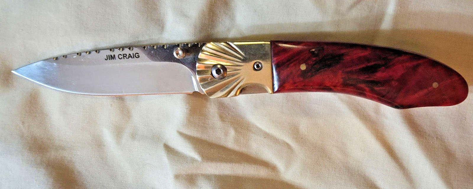 VINTAGE CUSTOM JIM CRAIG Hand Made Custom Folding KNIFE w/ Jobello Wood & Brass VINTAGE CUSTOM JIM CRAIG Hand Made Custom Folding KNIFE w/ Jobello Wood & Brass