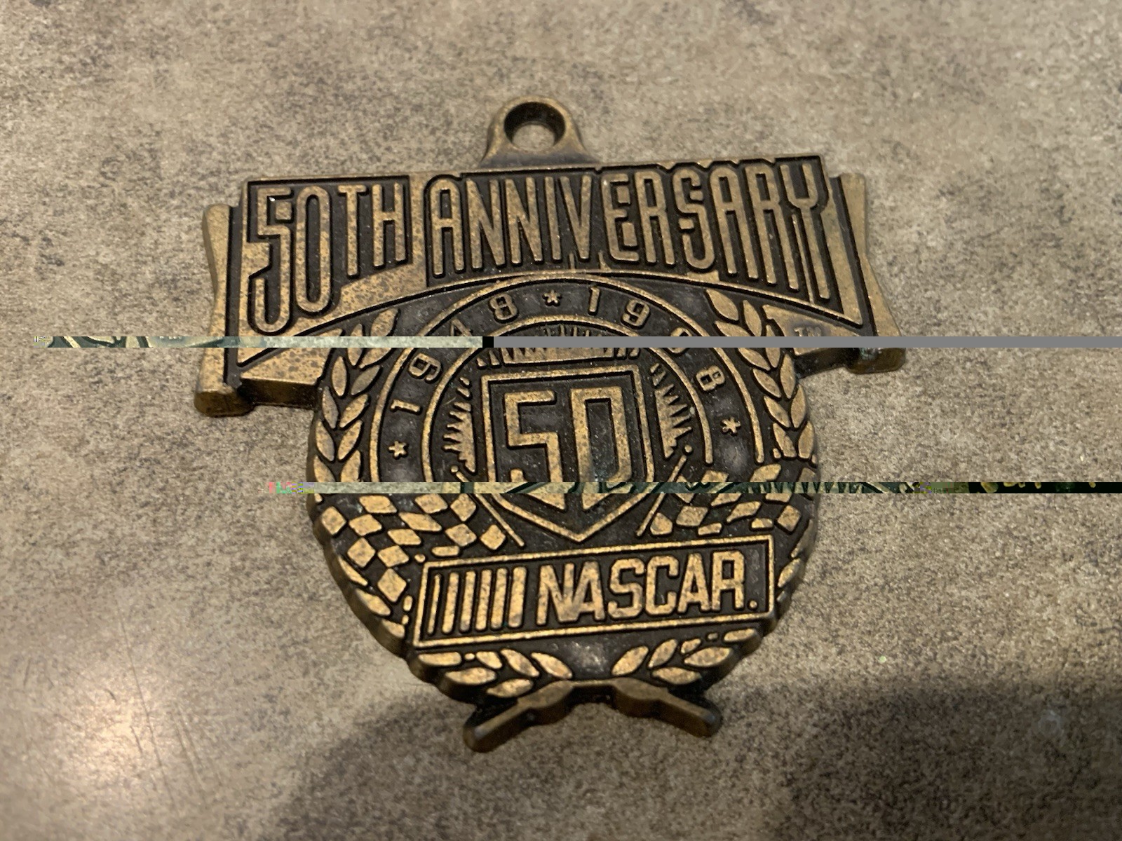Vtg Nascar 50th Anniversary 1948 - 1998 Pendant Keychain Charm Metal Vtg Nascar 50th Anniversary 1948 - 1998 Pendant Keychain Charm Metal