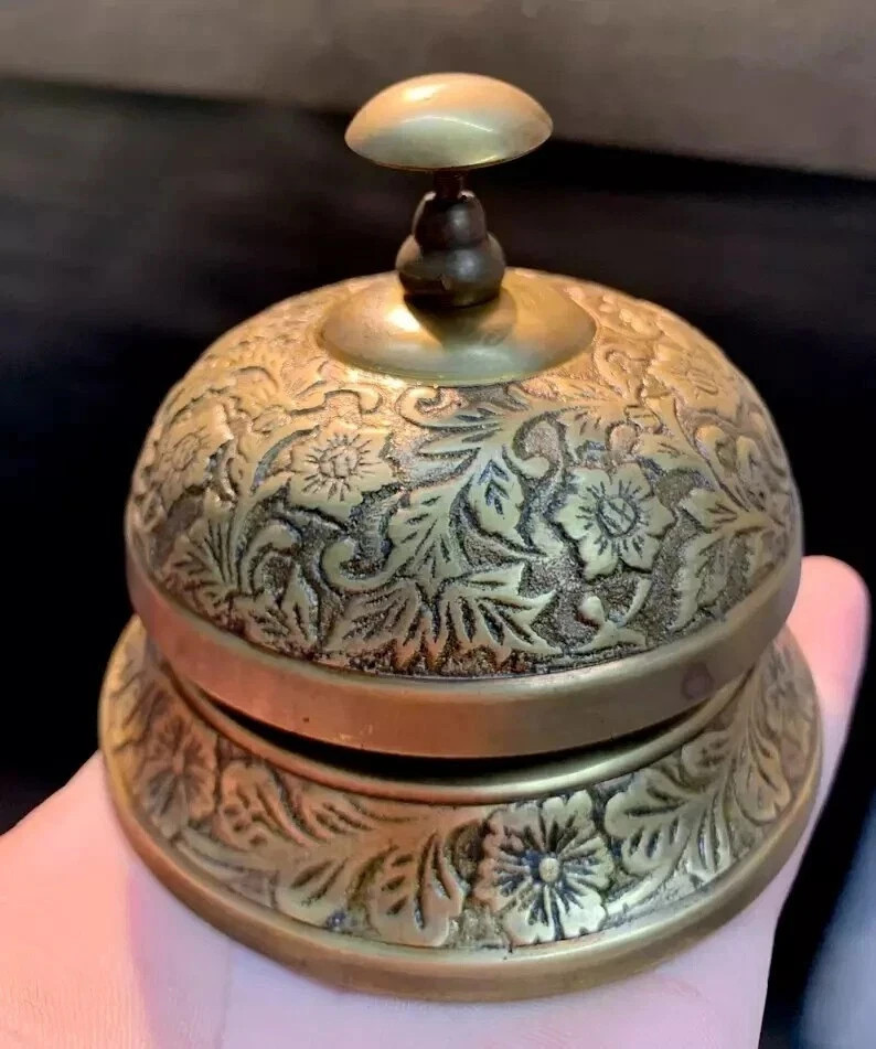 Antique Vintage Brass Hotel Service Ornate Reception Counter & Table Desk Bell Antique Vintage Brass Hotel Service Ornate Reception Counter & Table Desk Bell