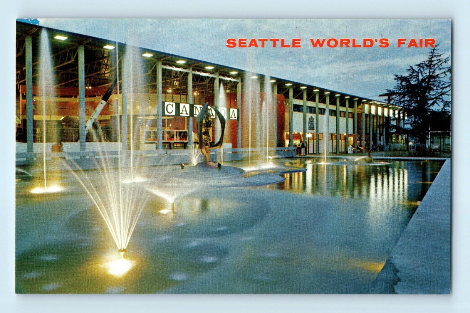 Seattle World\'s Fair 1962 Night View Fountains Canadian Exhibit Postcard C7