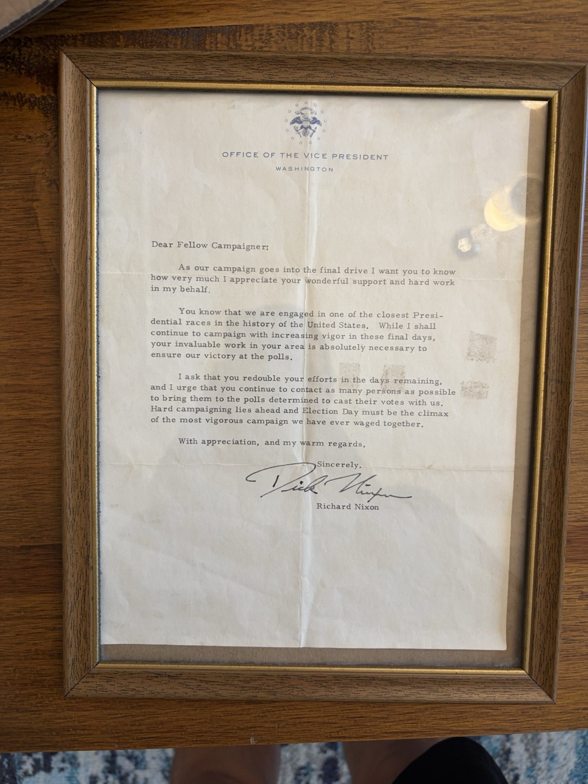 1960 Richard Nixon JFK Presidential Campaign Letter Autopen VP Election Framed 1960 Richard Nixon JFK Presidential Campaign Letter Autopen VP Election Framed