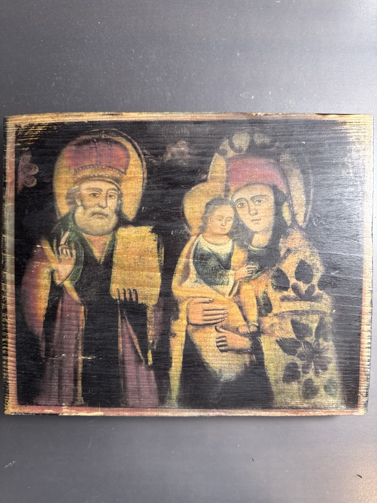 Vintage wooden Christian Nemirovskaya icon of the Mother of God.
