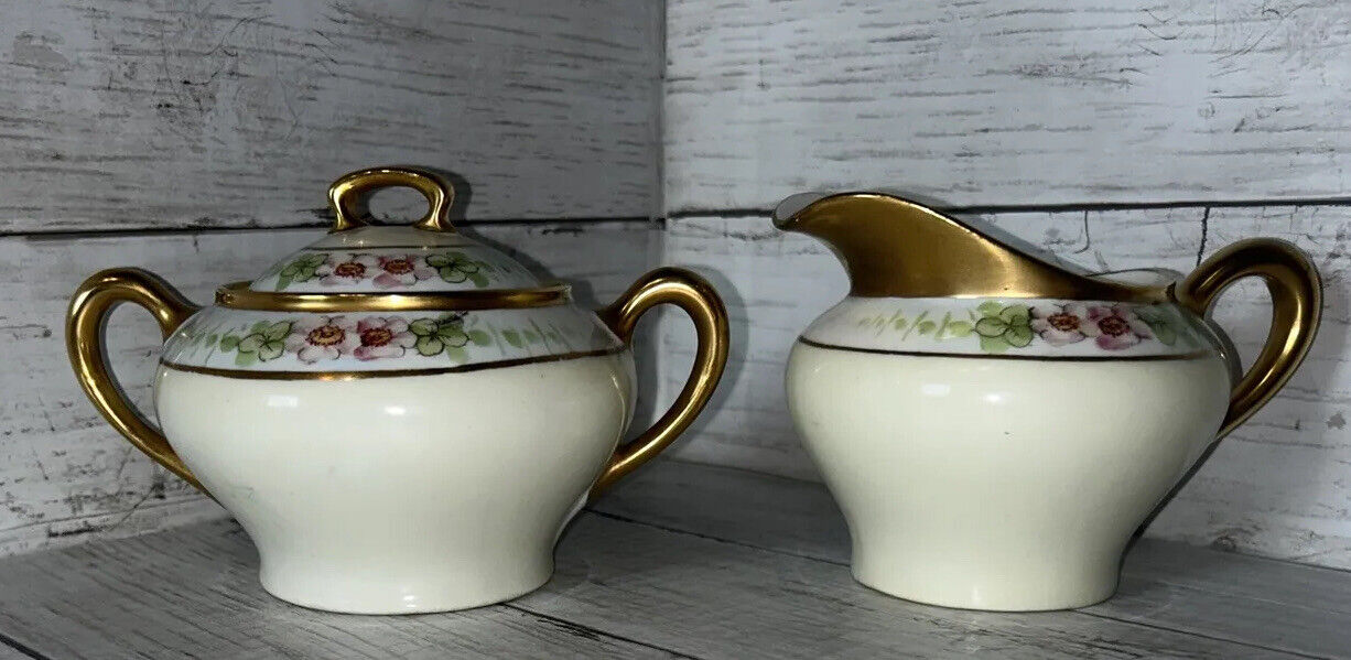 KPM Antique Hand Painted Sugar Bowl & Creamer Set #00/895 EUC