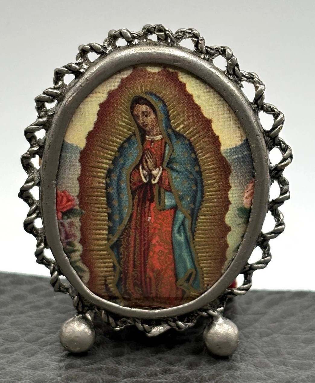 Vintage Our Lady of Guadalupe Religious Brooch Pin Domed Glass Silver Tone Vintage Our Lady of Guadalupe Religious Brooch Pin Domed Glass Silver Tone