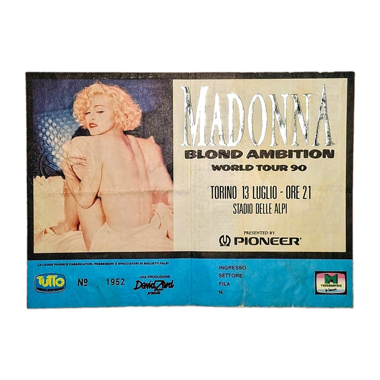 MADONNA Original Concert ticket "BLOND AMBITION World Tour" 1990 TURIN, ITALY MADONNA Original Concert ticket "BLOND AMBITION World Tour" 1990 TURIN, ITALY