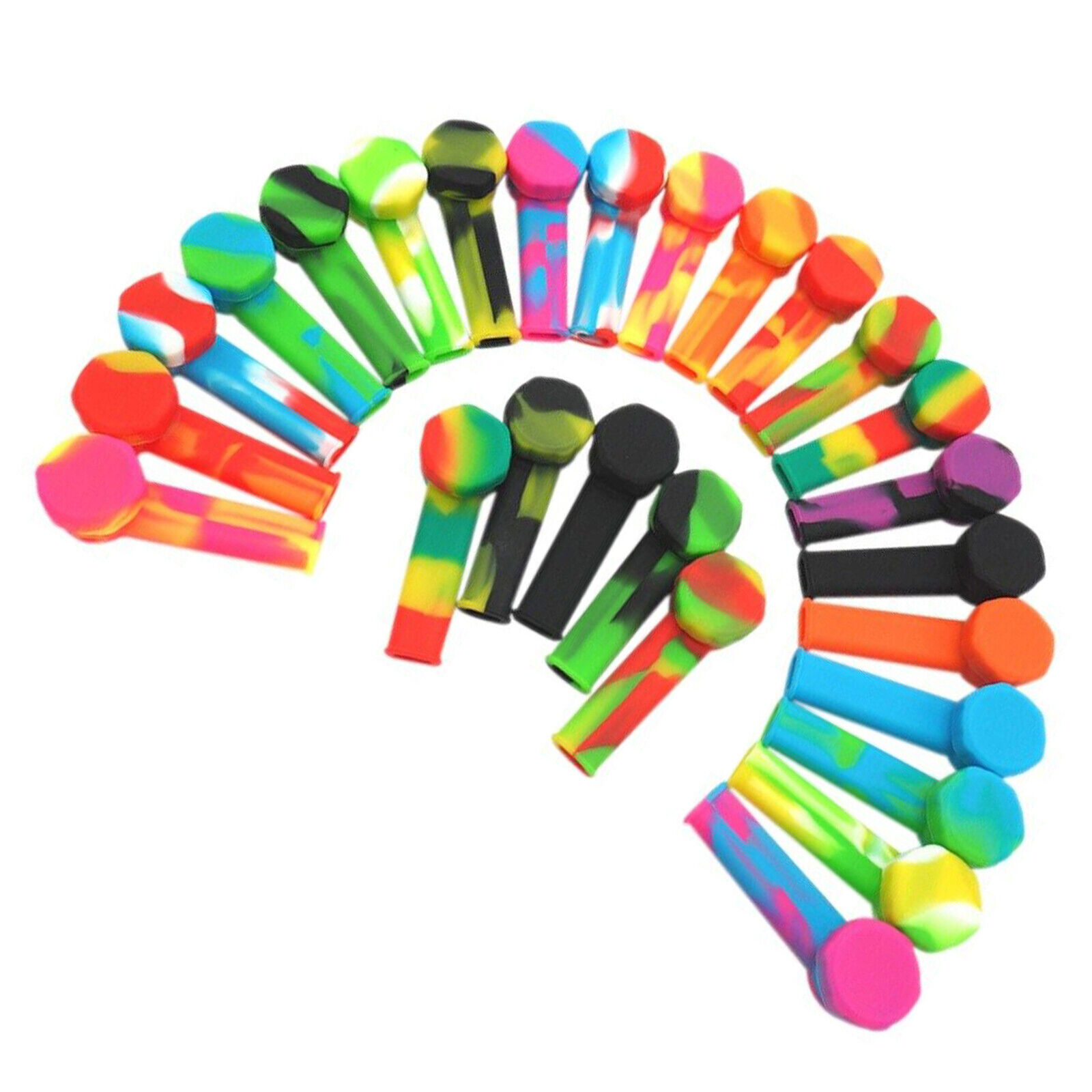 10pc 3.4'' Mini Silicone Smoking Hand Pipe with Metal Bowl & Cap Lid Pocket Pipe
