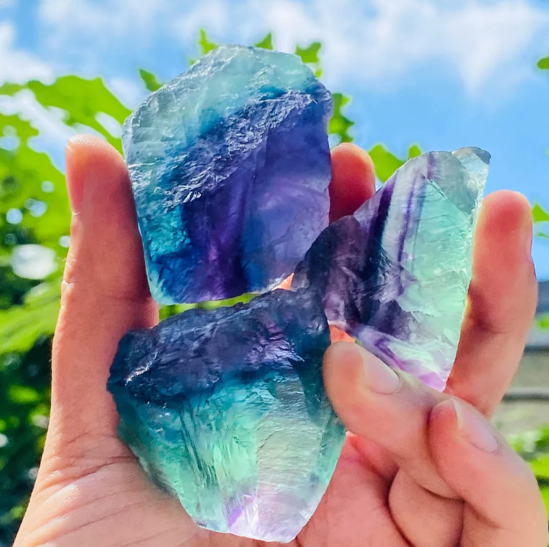 3PCS Raw Rainbow Fluorite Stone Natural Rough Pocket Crystals Mineral Specimens 3PCS Raw Rainbow Fluorite Stone Natural Rough Pocket Crystals Mineral Specimens