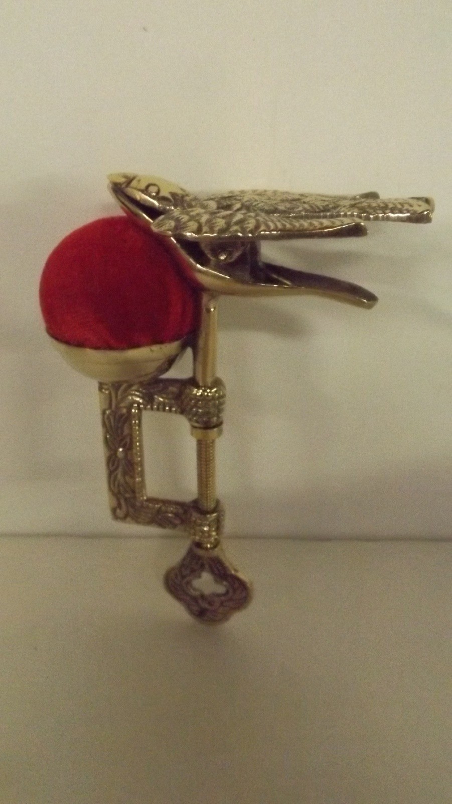 New Antique Reproduction Brass Sewing Bird Clamp With Pincushion A1115 New Antique Reproduction Brass Sewing Bird Clamp With Pincushion A1115