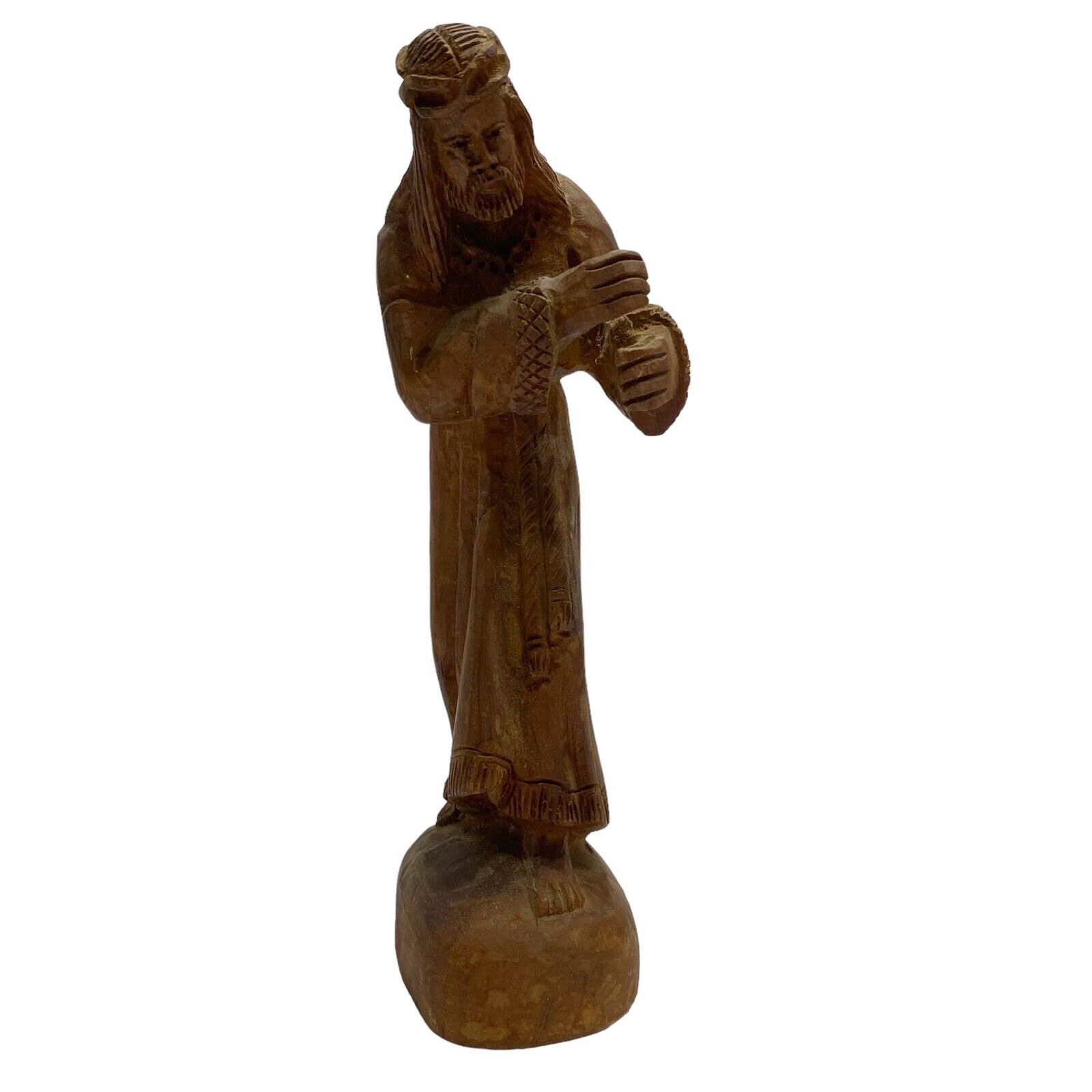 Vintage Wood Carved Jesus Walking Crucible Statue 8.75” Tall Carving Decorative
