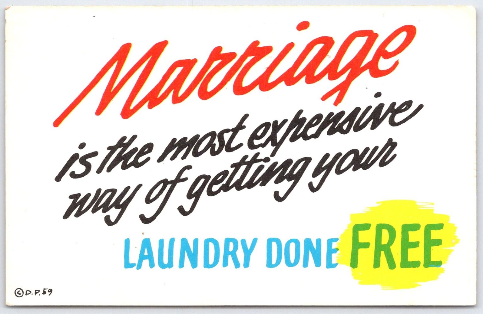 Vintage 1959 Humorous Marriage Postcard Laundry Done Free Vintage 1959 Humorous Marriage Postcard Laundry Done Free