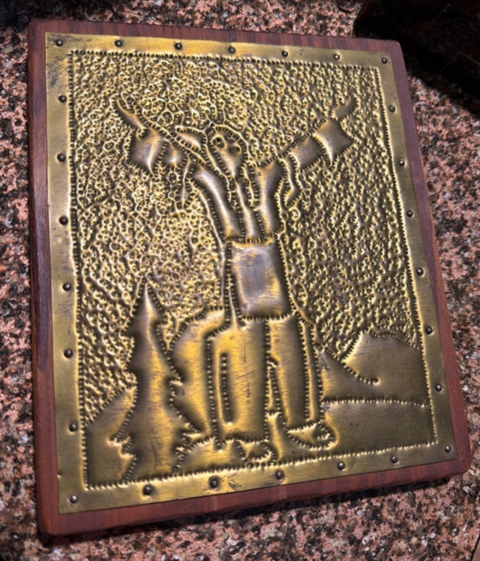 VTG Handmade Native American Copper Relief Wall Art on Wood Plaque Rustic Decor VTG Handmade Native American Copper Relief Wall Art on Wood Plaque Rustic Decor