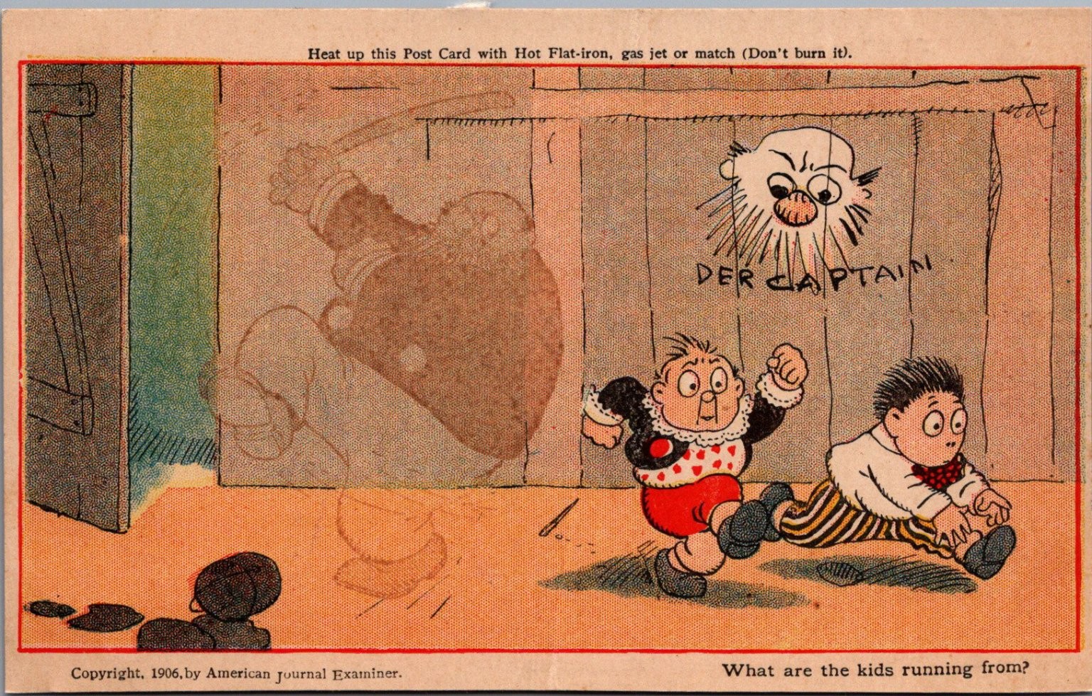 1906 Heat Reveal Postcard "DER CAPTAIN" Comic Kids Novelty American Journal 1906 Heat Reveal Postcard "DER CAPTAIN" Comic Kids Novelty American Journal